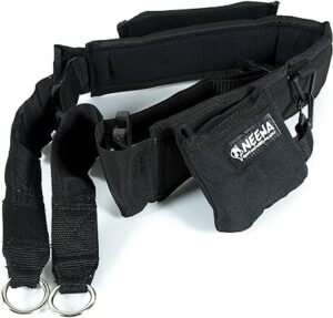 Black waist belt with pockets and rings to attach to a leash